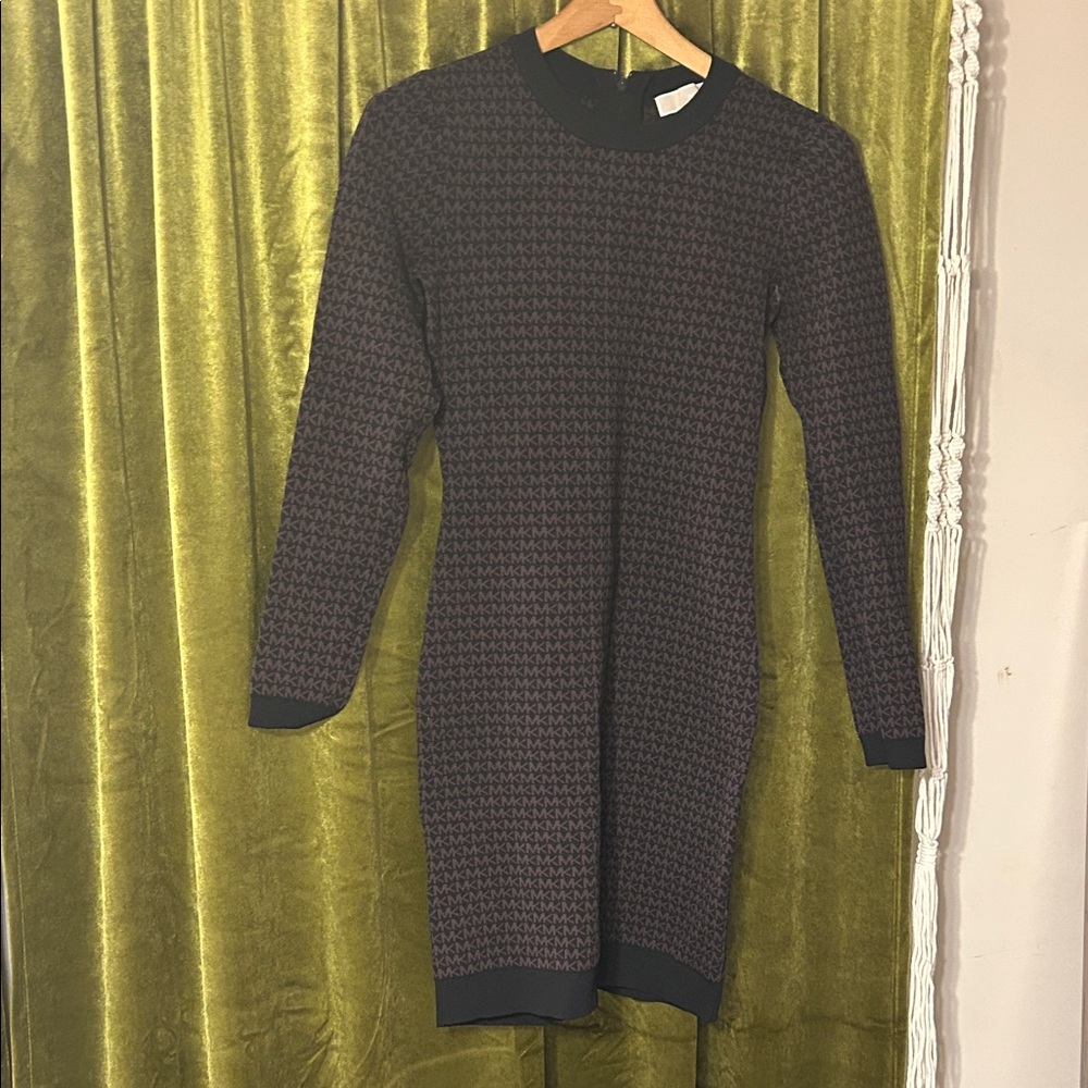 Michael Kors Mini MK Logo Jacquard Dress Long Sleeve Chocolate Brown